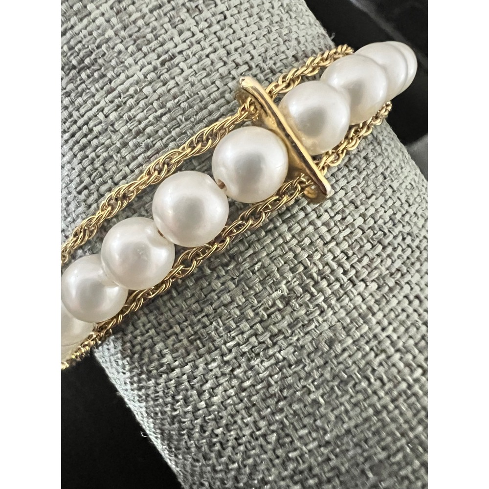Goldette NY Vintage Faux Pearl Gold Tone Bracelet 7in Coquette